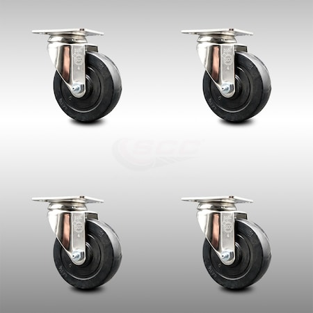 4 Inch 316SS Soft Rubber Wheel Swivel Top Plate Caster Set